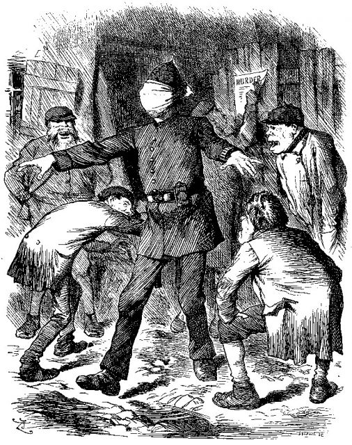 ‘Blind man’s buff’: Punch cartoon by John Tenniel (22 September 1888) criticizing the police’s alleged incompetence. The failure of the police to capture the killer reinforced the attitude held by radicals that the police were inept and mismanaged.