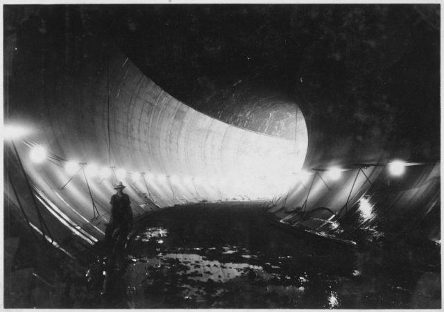 Side-wall concrete in place in diversion tunnel No. 2.