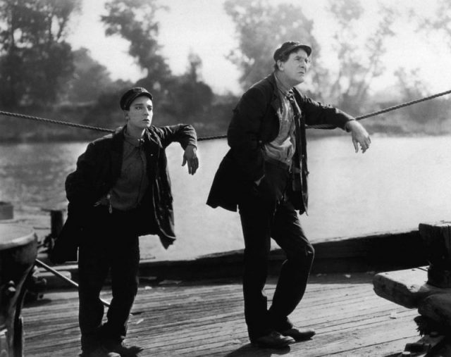Buster Keaton and Ernest Torrence in Steamboat Bill, Jr. (1928) – cropped screenshot.