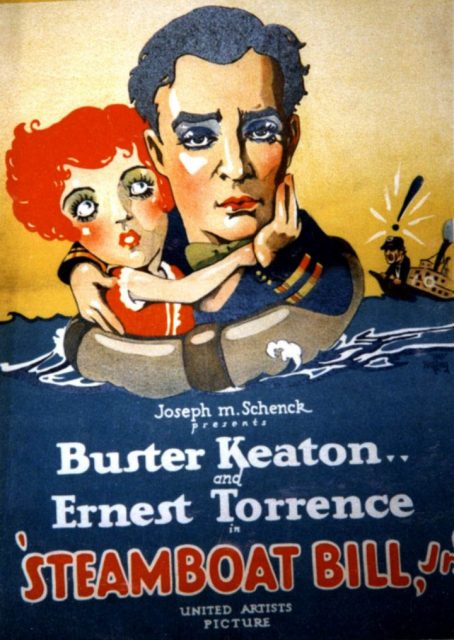 Poster for Steamboat Bill Jr., an American movie starring Buster Keaton.