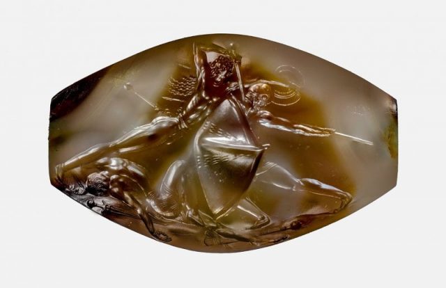 The Pylos Combat Agate, an ancient object found in Pylos, Greece and created around 1450 BCE.