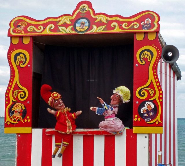 A traditional Punch and Judy booth, at Swanage, Dorset, England, 2006.
