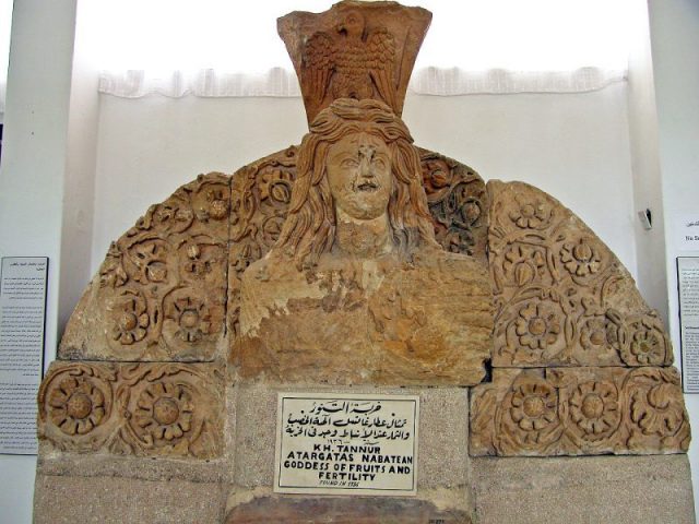 A Nabataean depiction of the goddess Atargatis dating from sometime around 100 AD, currently housed in the Jordan Archaeological Museum. Photo by archer10 (Dennis) CC BY-SA 2.0
