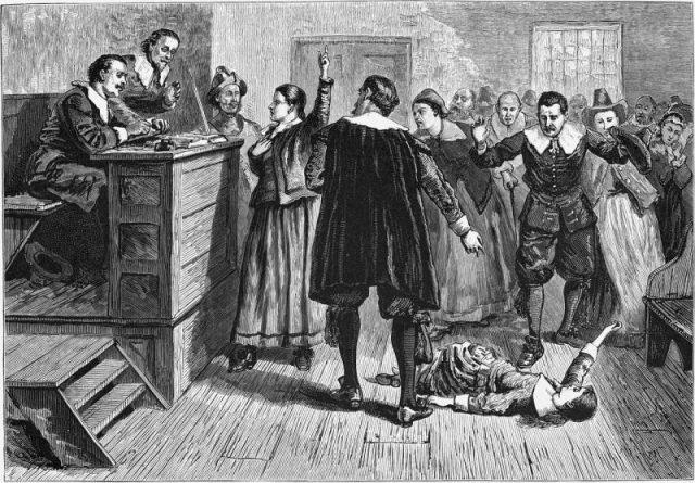 Witchcraft at Salem Village, engraving.