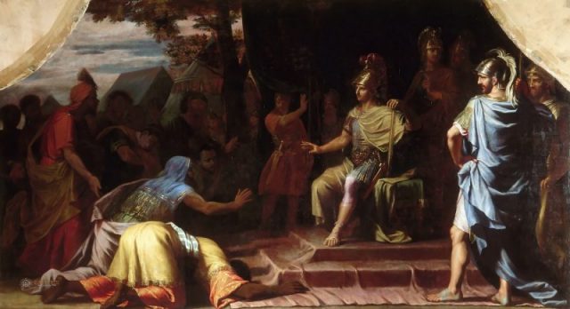 Alexander the Great Receiving News of the Death by Immolation of the Indian Gymnosophist Calanus by Jean-Baptiste de Champaigne, 1672.