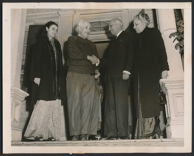 Nehru and Indira Gandhi visit Einstein.