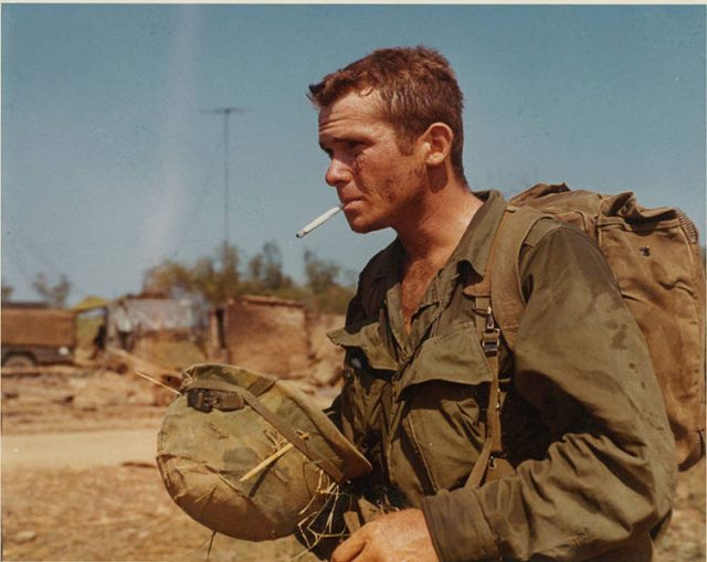 soldier puffing a smoke