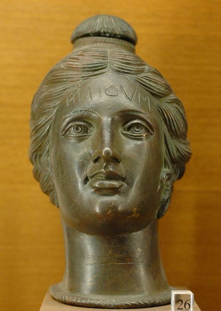 Etruscan perfume vase shaped like a female head, 2nd century BC.