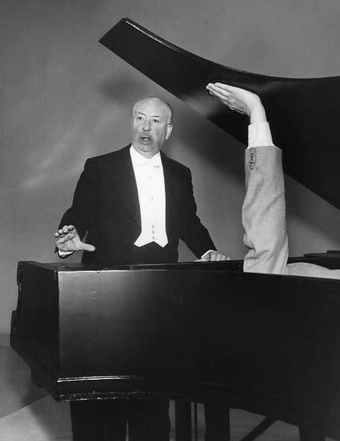 Photo of Alfred Hitchcock promoting the television program Alfred Hitchcock Presents.