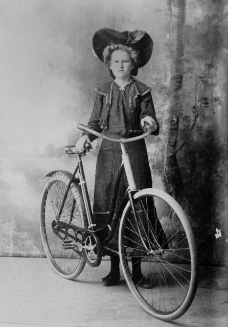 Amy Jorgensen of Charters Towers posing with a ladies bicycle