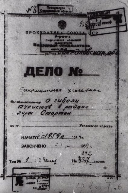 The original cover of the criminal case on the occasion of the “Dyatlov Pass incident.”