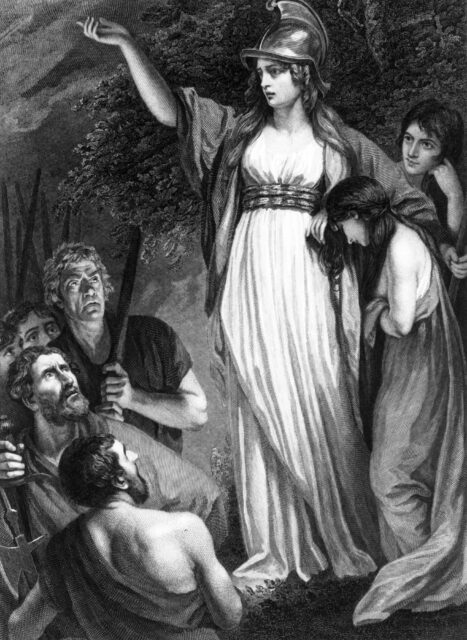 Illustration of Boudicca and her followers.