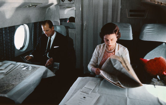 Prince Philip and Queen Elizabeth on a plane