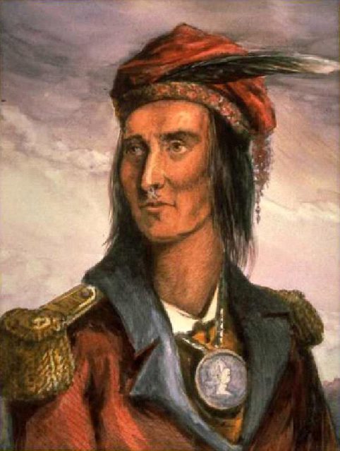 A version of Lossing’s engraving (in wood) of Shawnee chief Tecumseh with water colors on platinum print after a pencil sketch by French trader Pierre Le Dru at Vincennes, taken from life about 1808.