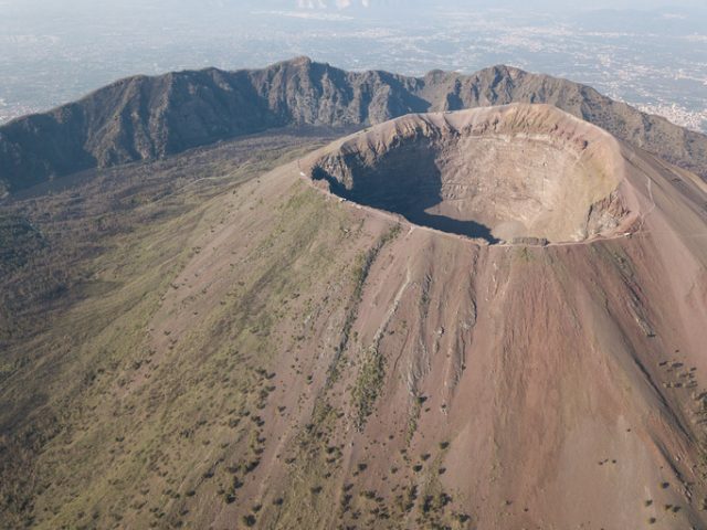 Aerial view of scenic Mount Vesuvius, Naples, Italy.