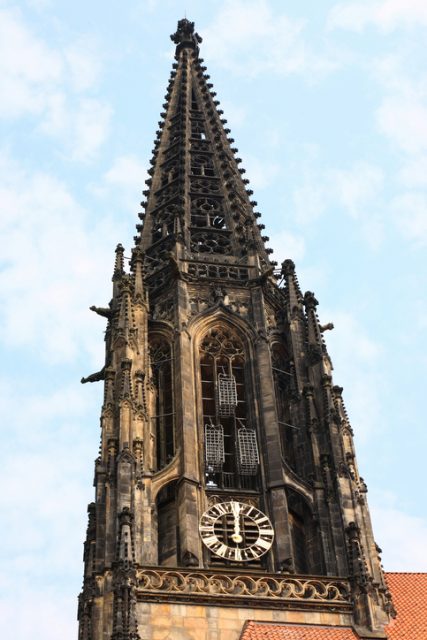 The executed dead bodies of the Anabaptists Jan van Leiden, Bernd Knipperdollink and Bernd Knechting were placed in the iron cages following the religious rebellion in the 16th century. Münster, Westfalen, Germany.