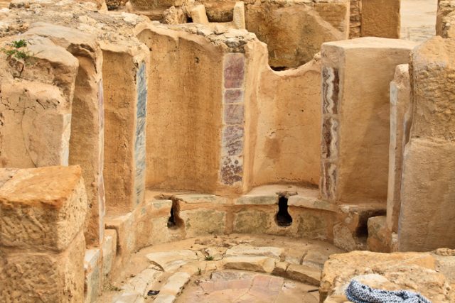 Remains of Roman public toilets at Carthage, Tunisia.