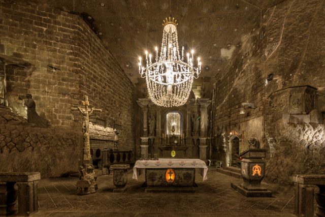 Chapel in the main hall of the Wieliczka Salt Mine.