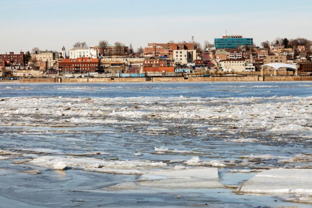 Panorama of Alton across the Mississippi River. Alton, Illinois, USA.