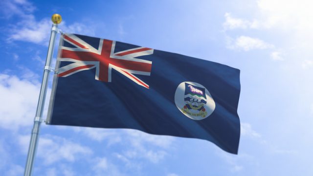 A stock photo/3D Render of the Falkland Island flag.