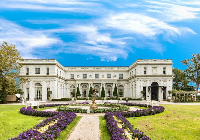 Exterior view of historic Rosecliff Mansion in Newport, Rhode Island, USA.