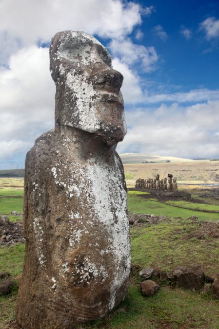 Moai at Ahu Tongariki by the Rapa Nui people, Easter Island, Eastern Polynesia, Chile.