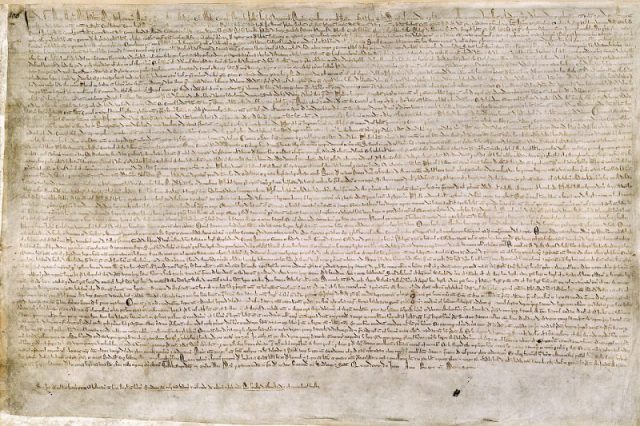 An original version of Magna Carta, agreed by King John and the barons in 1215.