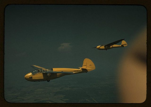 Marine Corps gliders being towed from Page Field, Parris Island, S.C. (LOC).