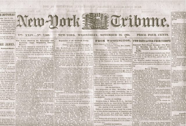 Front page of the New-York Tribune, a US newspaper.