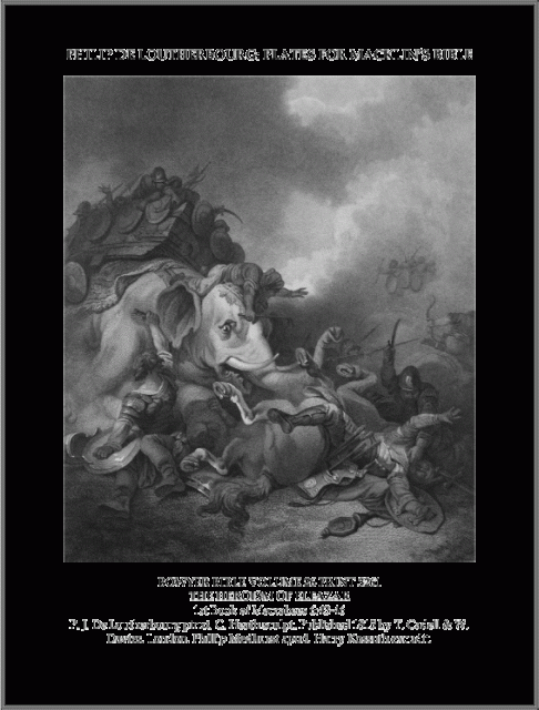 The Heroism of Eleazar, engraved plate in the Macklin Bible after a painting by Philip James de Loutherbourg, 1815.