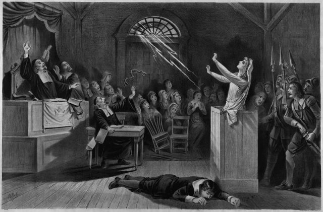 Artistic representation of the Salem witch trials, lithograph from 1892