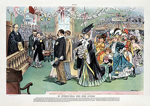 Cartoon parodying the circus-like divorce proceedings of Anna Gould (an American heiress and socialite) and Boni de Castellane (a French nobleman).
