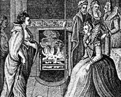 The meeting of Grace O’Malley and Queen Elizabeth I (a later illustration from Anthologia Hibernica, vol. 11, 1793).