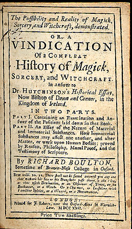 Title page of ‘A Vindication of a Compleat History of Magick’ by Richard Boulton, c.1676.