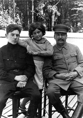 Vasily and Svetlana with their father in 1935.