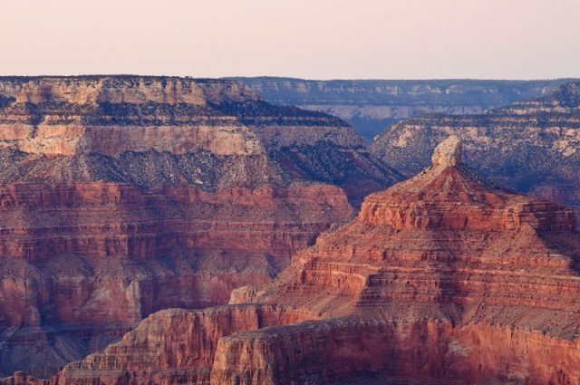 A detailed look at the north wall of the Grand Canyon, from Yavapai Point on the South Rim. The structure on the right is Isis Temple. Photo by InSapphoWeTrust CC BY-SA 2.0