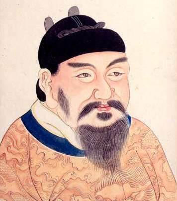 A depiction of Emperor Gaozong of Tang from an 18th century album of portraits of 86 emperors of China, with Chinese historical notes.