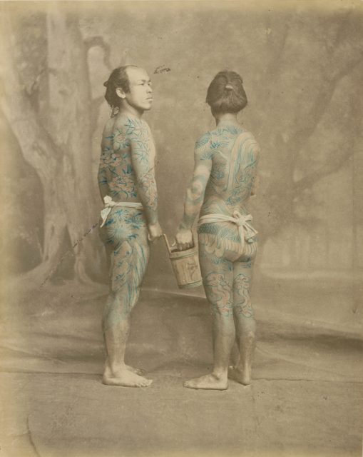 An early example of Irezumi tattoos, 1870s.