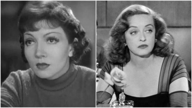 (L) Claudette Colbert. (R) Bette Davis as Margot Channing in All About Eve