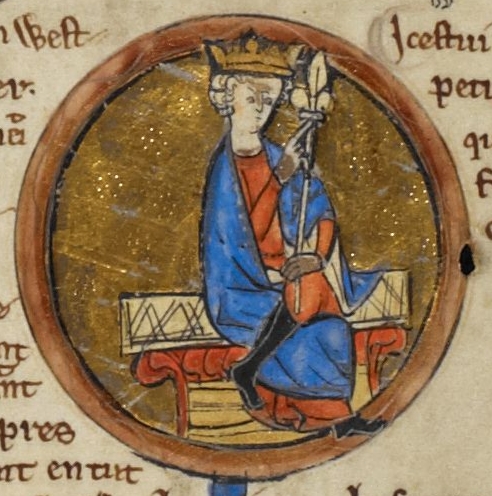 Depiction of Ecgberht from the Genealogical Chronicle of the English Kings, a late 13th century manuscript in the British Library.