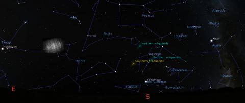 Artist’s impression of the Kordylewski cloud in the night sky (with its brightness greatly enhanced) at the time of the observations. Credit: G. Horváth