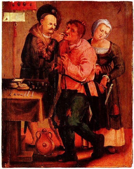 Farmer at the dentist, Johann Liss, c. 1616–17