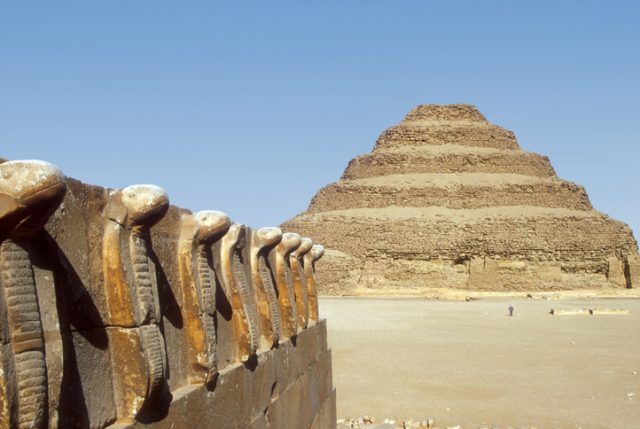 The oldest standing step pyramid in Egypt,designed by Imhotep for King Djoser, located in Saqqara, an ancient burial ground at 20 miles south of modern-day Cairo.