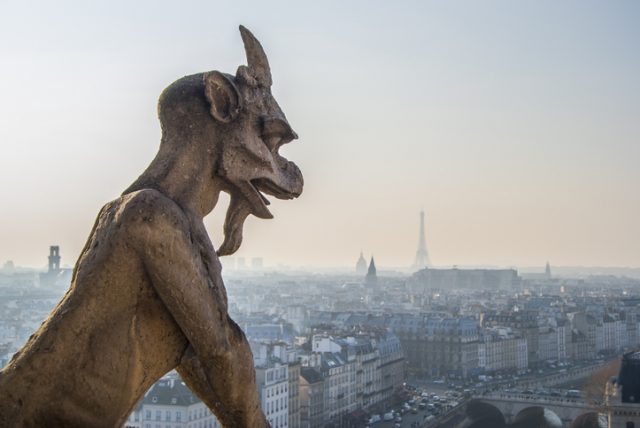 A gargoyle in Notre Dame’s Cathedral in Paris, France.