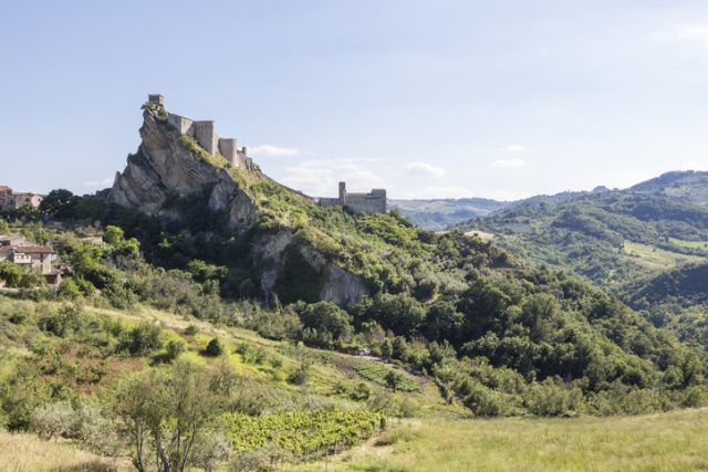 Castello di Roccascalegna is a castle from the 11th century with some additional towers and walls from the 16th century. It is located on a steep limestone cliff not far from the Adriatic Coast in the Province of Chieti.