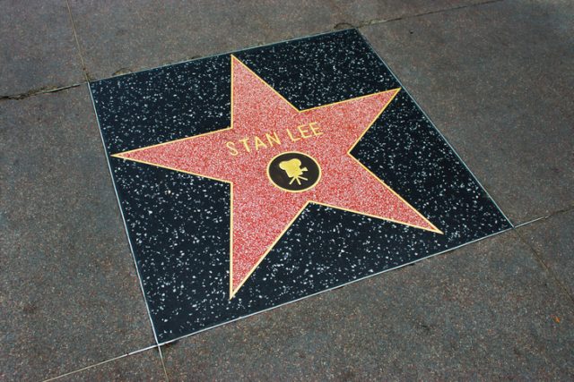 Hollywood, USA – April 18, 2014: Stan Lee star on Hollywood Walk of Fame in Hollywood, California. This star is located on Hollywood Blvd. and is one of over 2000 celebrity stars embedded in the sidewalk.