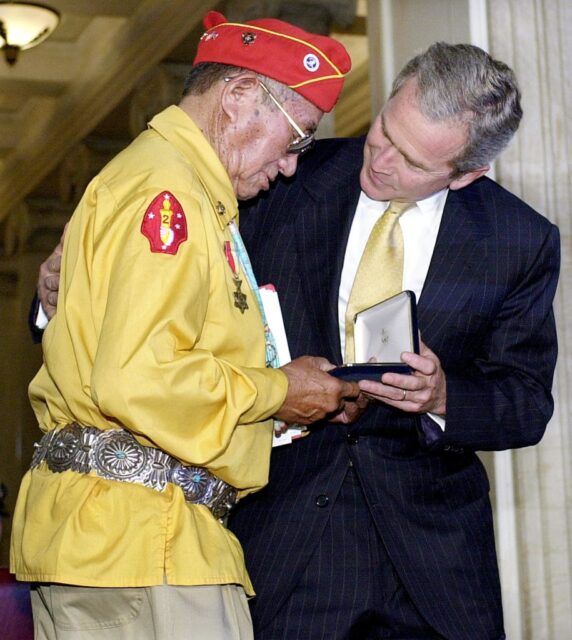 George W. Bush presenting the Congressional Gold Medal to John Brown, Jr.