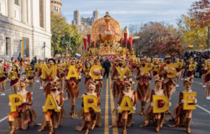 Dancers pose for a picture ahead of Macy's Thanksgiving Day Parade in New York City, New York on November 25, 2021. - This year marks the 95th annual parade