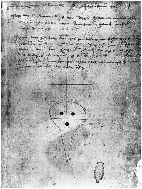 The late medieval mark of the Medici Bank (Banco Medici), used for the authentication of documents. Florence, Biblioteca Nazionale Centrale, Ms. Panciatichi 71, fol. 1r.