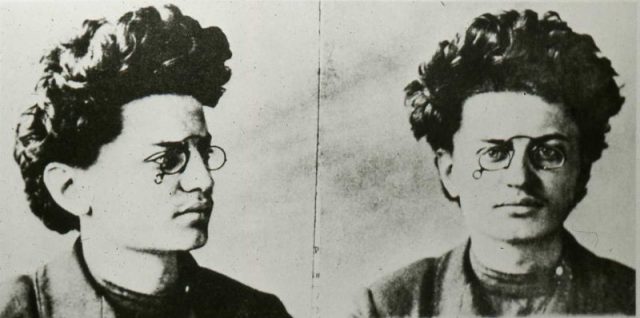 Police mugshots of Trotsky in 1905 after Soviet members were arrested during a meeting in Free Economic Society building